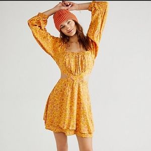NWOT Free People Jeal Golden Floral Cut Out Back Dress